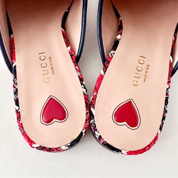 GUCCI || Princetown Red Blue Tweed Horsebit Loafer Mule Slipper Flat US 6.5 - Picture 7 of 12